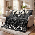 Personalized Flannel Blanket Custom Name Skeleton King Jack Skellington Spooky Gothic Halloween Christmas Fan Gift Cozy Bedding Decor