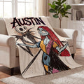 Personalized Flannel Blanket Custom Jack and Sally Cozy Throw Spooky Halloween Couples Decor Gothic Movie Fan Gift with Custom Name