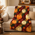 Fall Pumpkin Plaid Blanket, Autumn Leaf Throw, Rustic Flannel, Cozy Farmhouse Decor, Gift for Her, Soft Fall Blanket