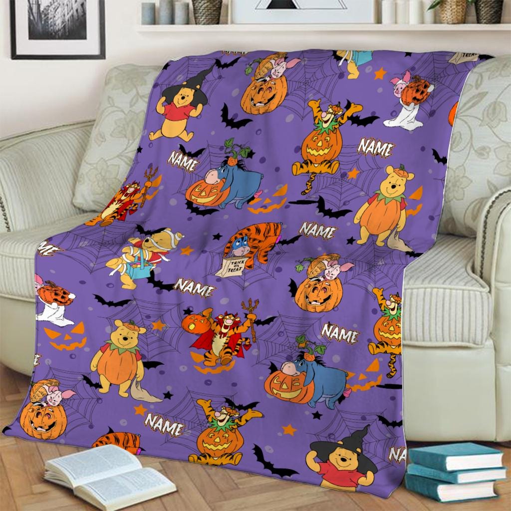 Personalized Star Wars Halloween Blanket, Custom Name Spooky Pumpkin Yoda Darth Vader Throw Blanket, Cute Sci Fi Spooky Season Blanket Gift