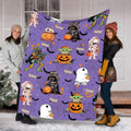 Personalized Star Wars Halloween Blanket, Custom Name Spooky Pumpkin Yoda Darth Vader Throw Blanket, Cute Sci Fi Spooky Season Blanket Gift