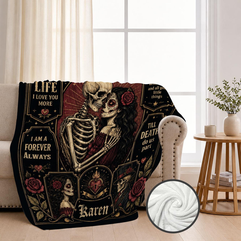 Personalized Skeleton Couple Blanket, Custom Names, Romantic Halloween Gift (Fleece, Sherpa, Woven, Quilt)
