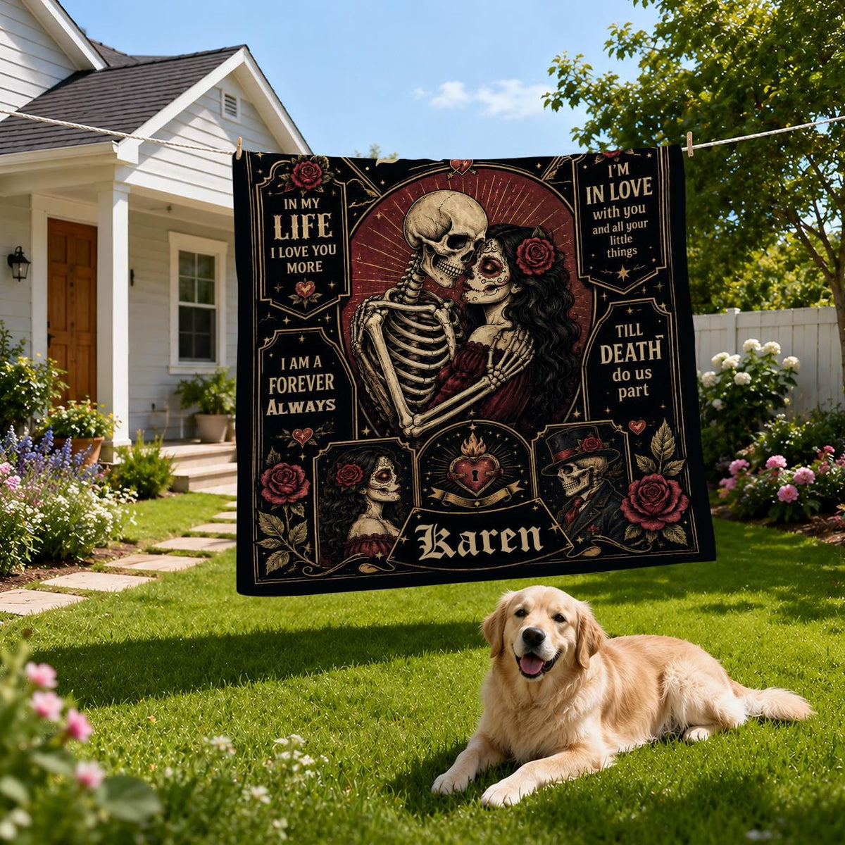 Personalized Skeleton Couple Blanket, Custom Names, Romantic Halloween Gift (Fleece, Sherpa, Woven, Quilt)