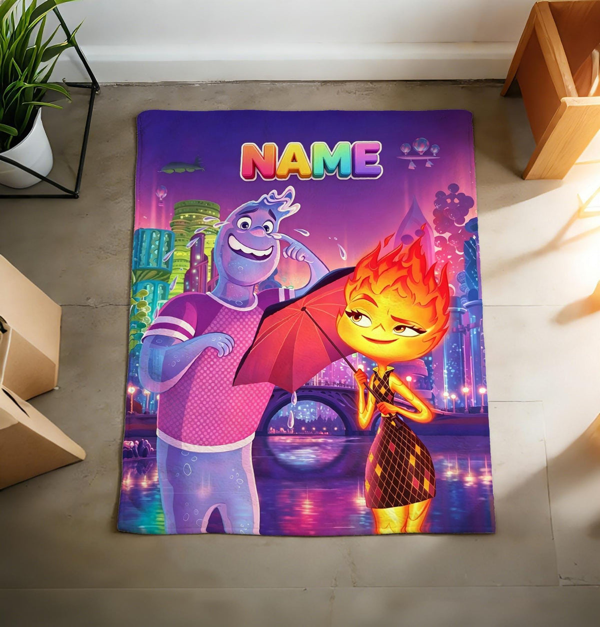 Personalized Elemental Blanket Soft Throw, Water Fire Character Plush Cover, Cozy Custom‑Name Throw for Kids Daily Relax