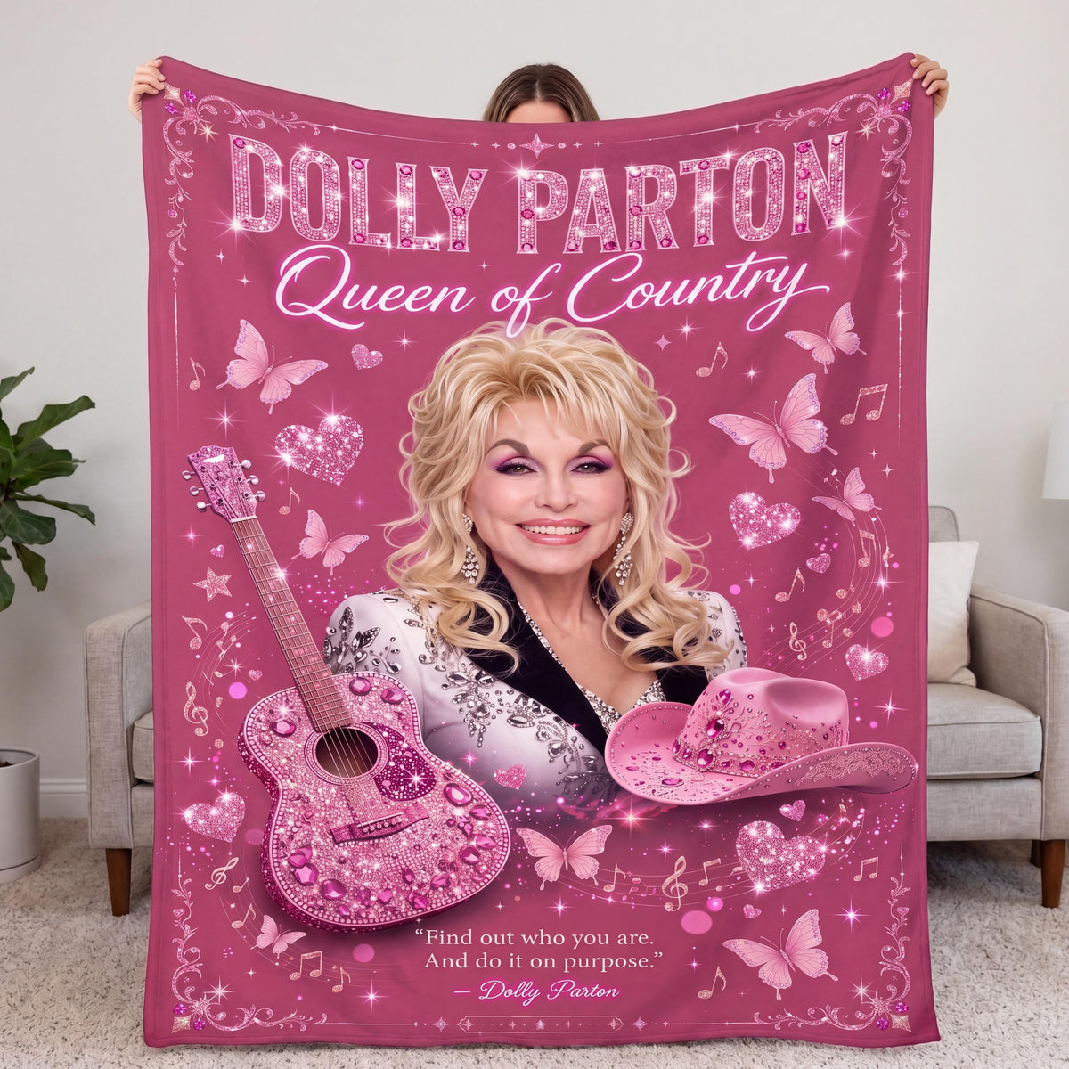 Dolly Parton Blanket, Country Music Throw, Vintage Pink Cowgirl Decor, Soft Flannel Fleece, Music Lover Gift, Dolly Parton Tribute Quilt