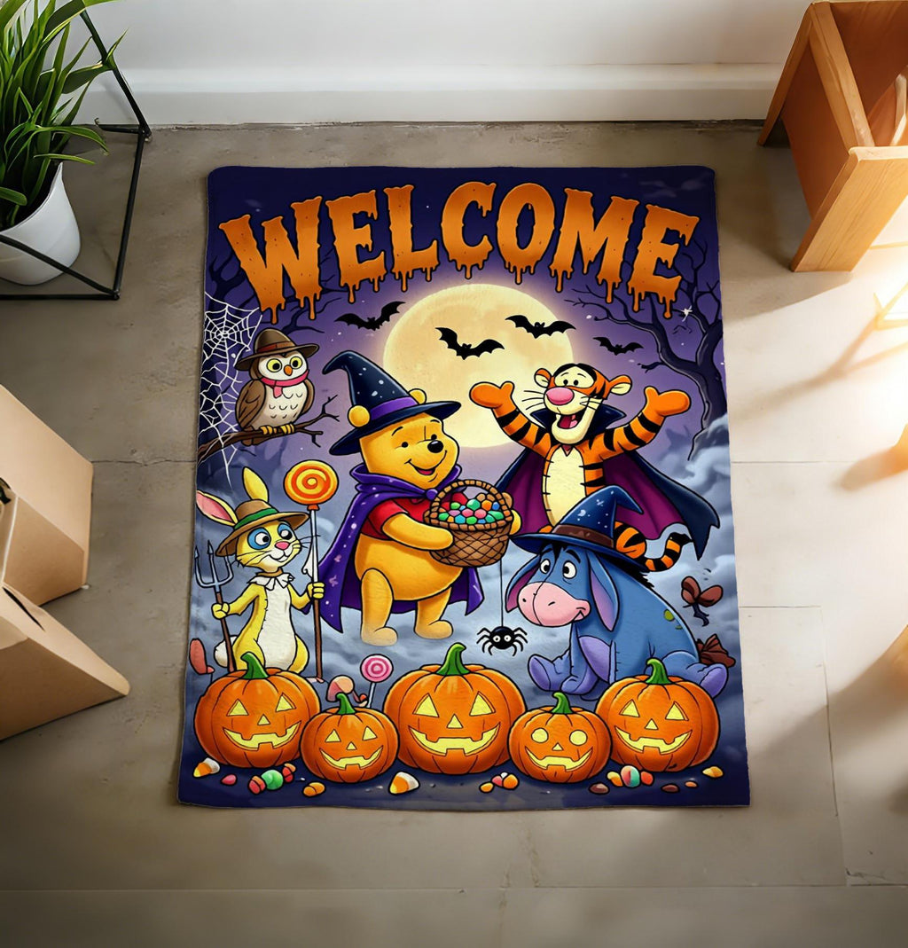 Personalized Pooh Blanket Soft Throw, Halloween Welcome Trick‑or‑Treat Plush Cover, Warm Festive Throw For Children Night Snuggle