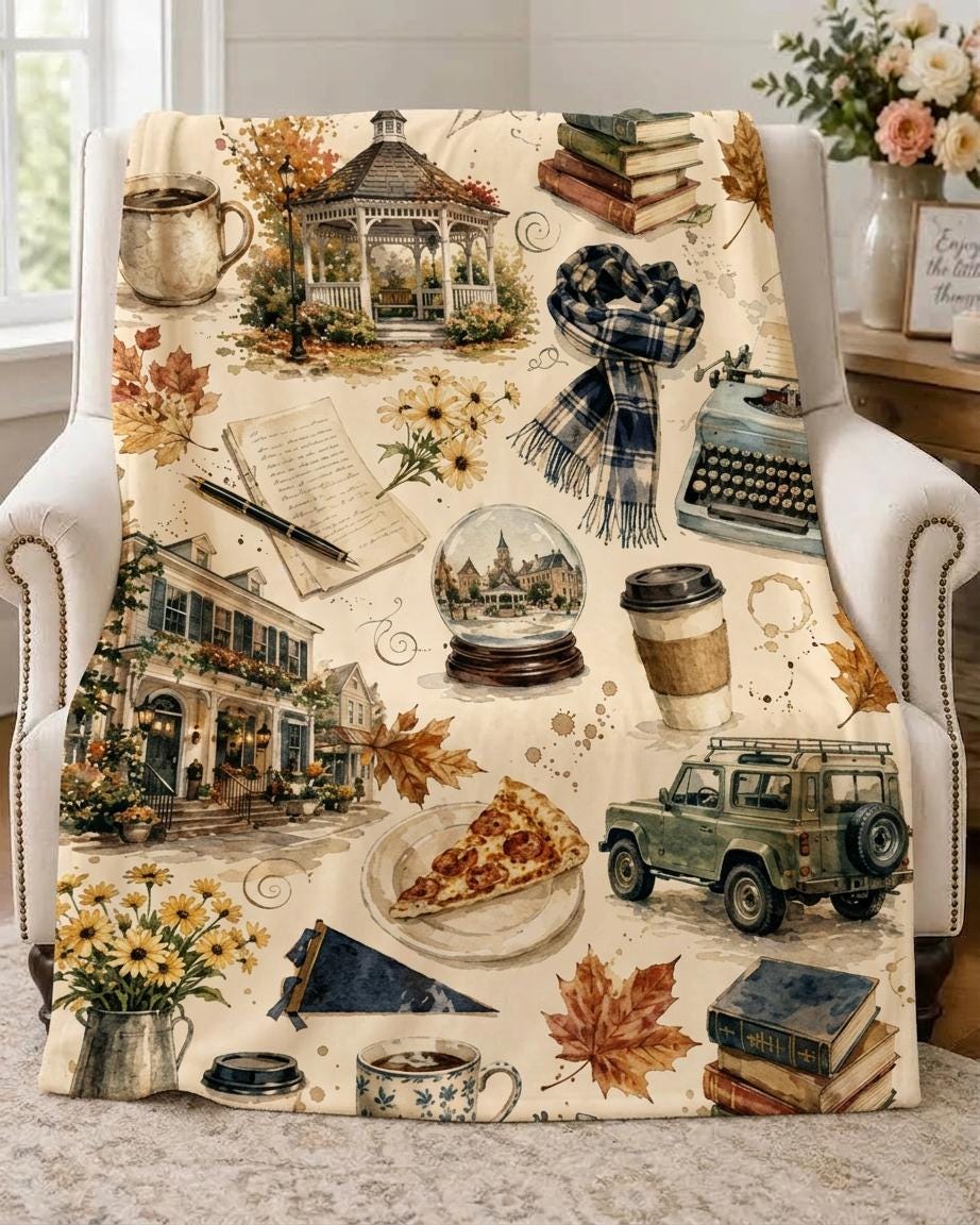 Gilmore Girls Fan Blanket, Stars Hollow Vintage Throw, Coffee Books Flannel, Cozy Autumn Decor, Gift for TV Show Lover