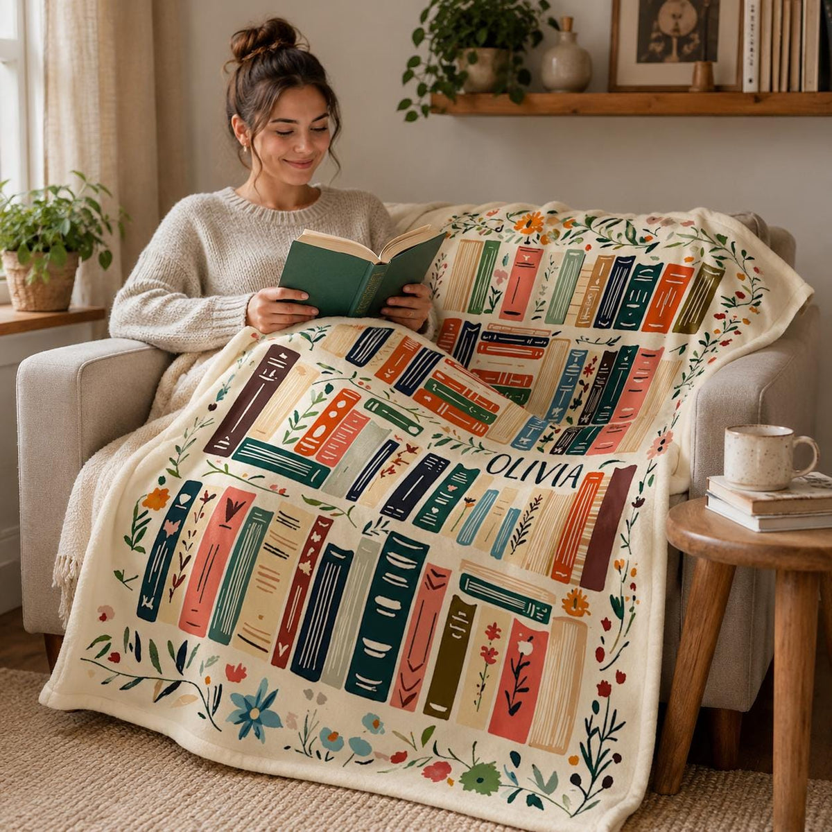 Personalized Book Blanket, Custom Name Reading Throw, Cozy Library Gift for Book Lovers and Readers
