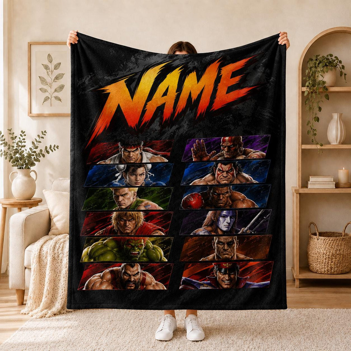 Hadouken World Warriors Blanket Soft Throw Custom SF6 Arcade Fighters Gift Retro Arcade Decor