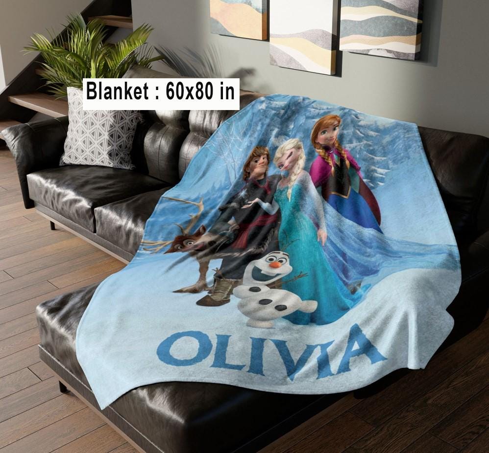 Custom Name Queen Ice Characters Fleece Blanket, Disneyland Princess Fr0zzen Movie Blanket, Winter Princess Gift, Christmas Birthday Gift