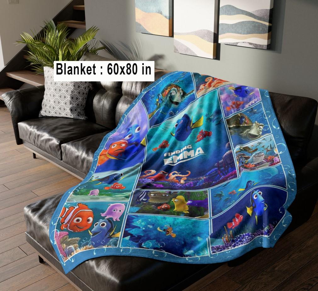 Custom Name Finding Nemoo Fleece Blanket, Disneyland Nemmo And Dorry Birthday Blanket, Under the Sea Christmas Gift, Ocean Nursery Blanket