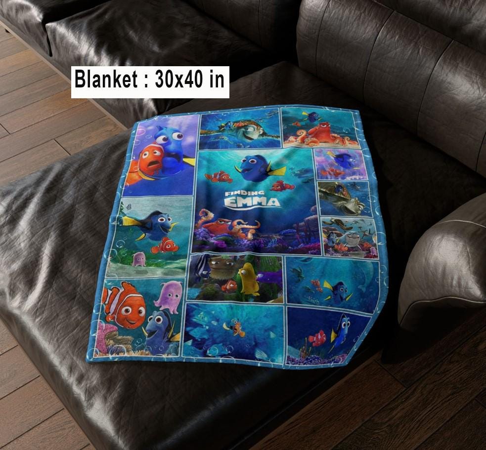 Custom Name Finding Nemoo Fleece Blanket, Disneyland Nemmo And Dorry Birthday Blanket, Under the Sea Christmas Gift, Ocean Nursery Blanket