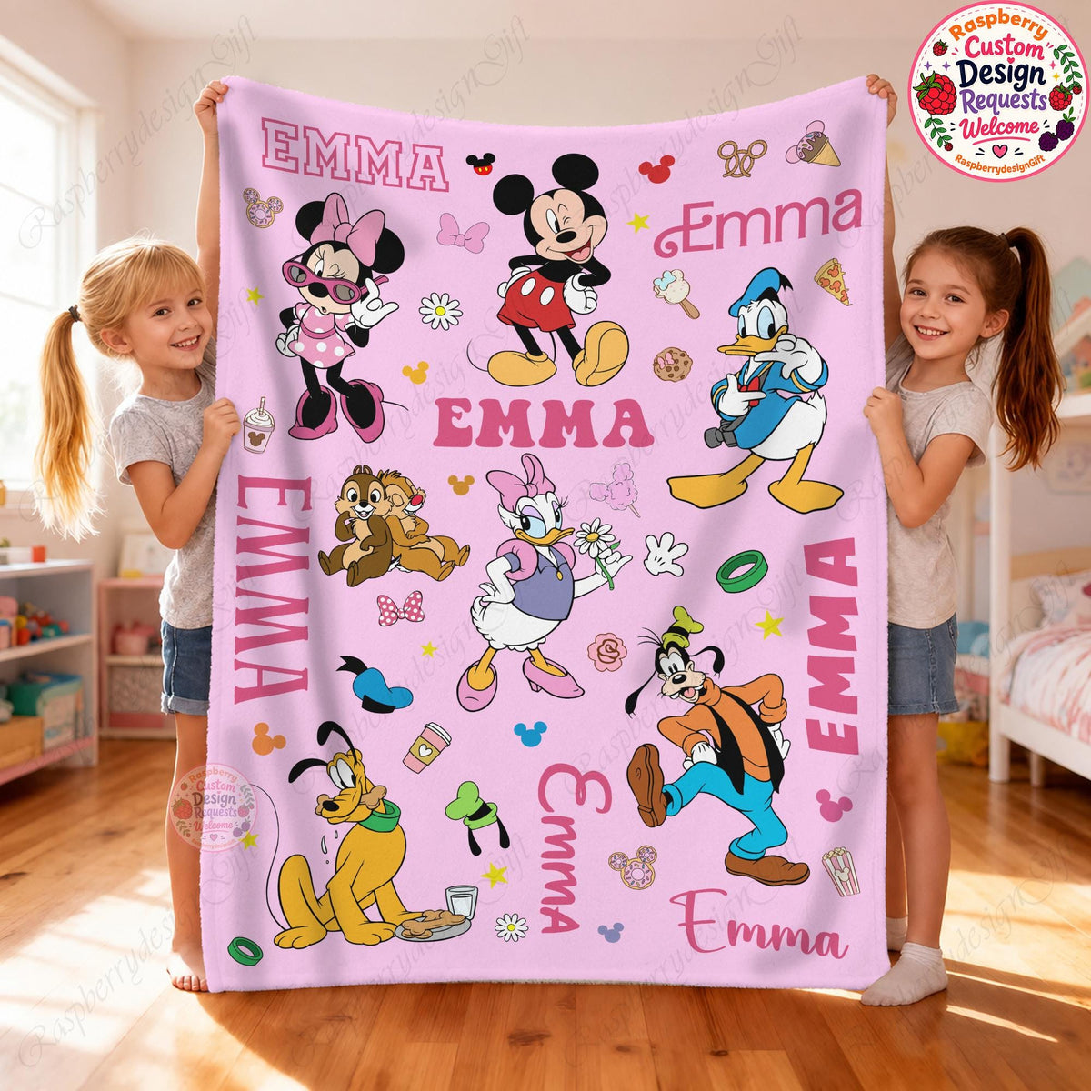 Personalized Disney Character Blanket, Custom Name Mickey Minnie Blanket,Mickey Mouse Family Blanket,Disney Gift, Personalized Throw Blanket