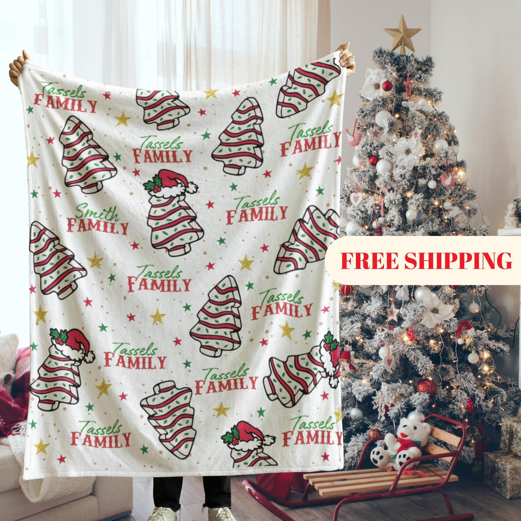 Personalized Christmas Blanket Family, Christmas Gift, Family Name Blanket for Xmas, Christmas Woven Blanket, Xmas Decoration Family Gift