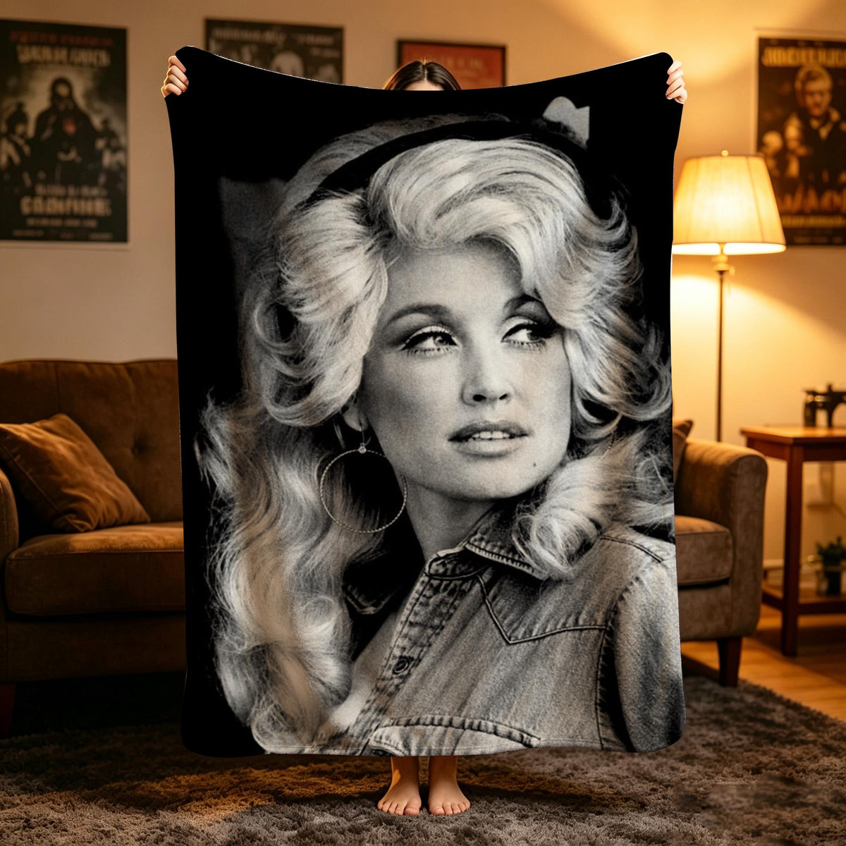 Dolly Fan Blanket, Vintage Retro Portrait Throw, Classic Country Music Flannel, Cozy Sofa Decor, Gift for Music Lover