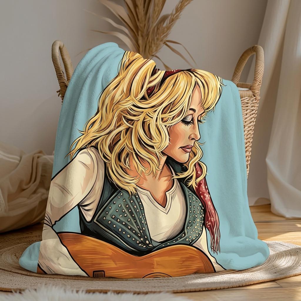 Dolly Fan Blanket, Vintage Retro Portrait Throw, Classic Country Music Flannel, Cozy Sofa Decor, Gift for Music Lover