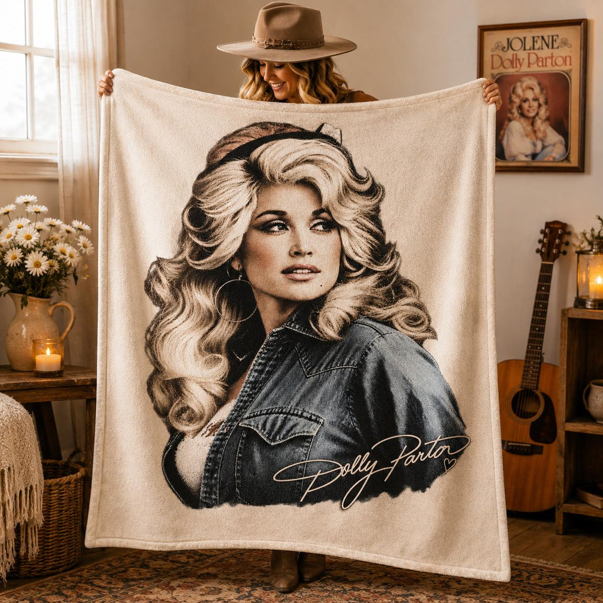 Dolly Parton Fleece Minky Sherpa Woven Blanket, Personalized Gift, Cozy Throw