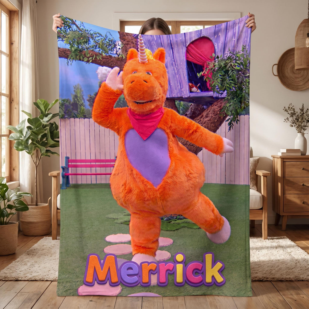 Personalized Buddy the Unicorn Flannel Blanket, Custom Halloween Gift for Kids,Magical Fan Gift,Cozy Room Decor