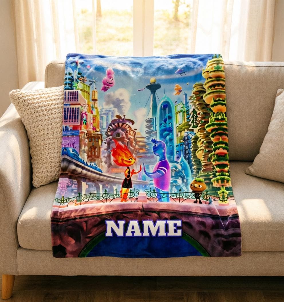 Custom Name Elemental Blanket Soft Throw, Personalized Ember Wade Movie Fan Keepsake Gift