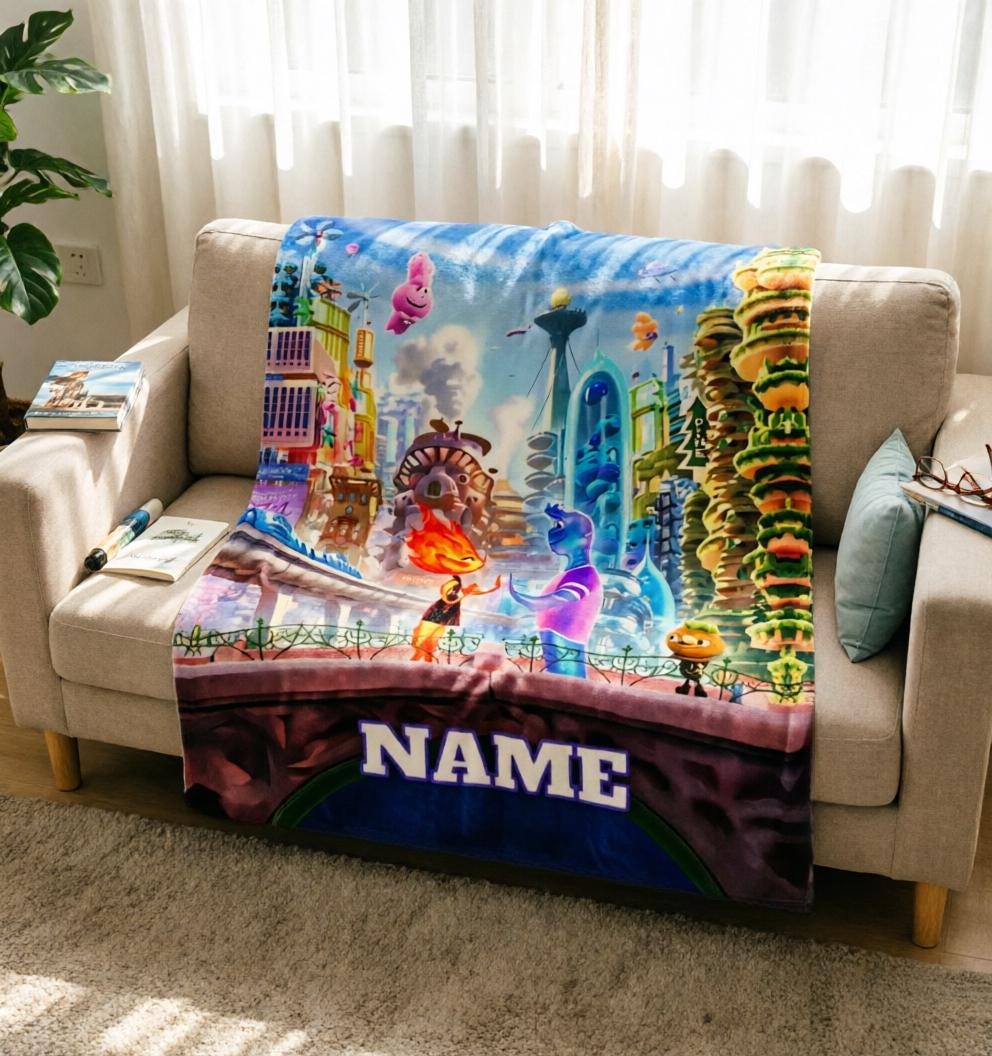 Custom Name Elemental Blanket Soft Throw, Personalized Ember Wade Movie Fan Keepsake Gift