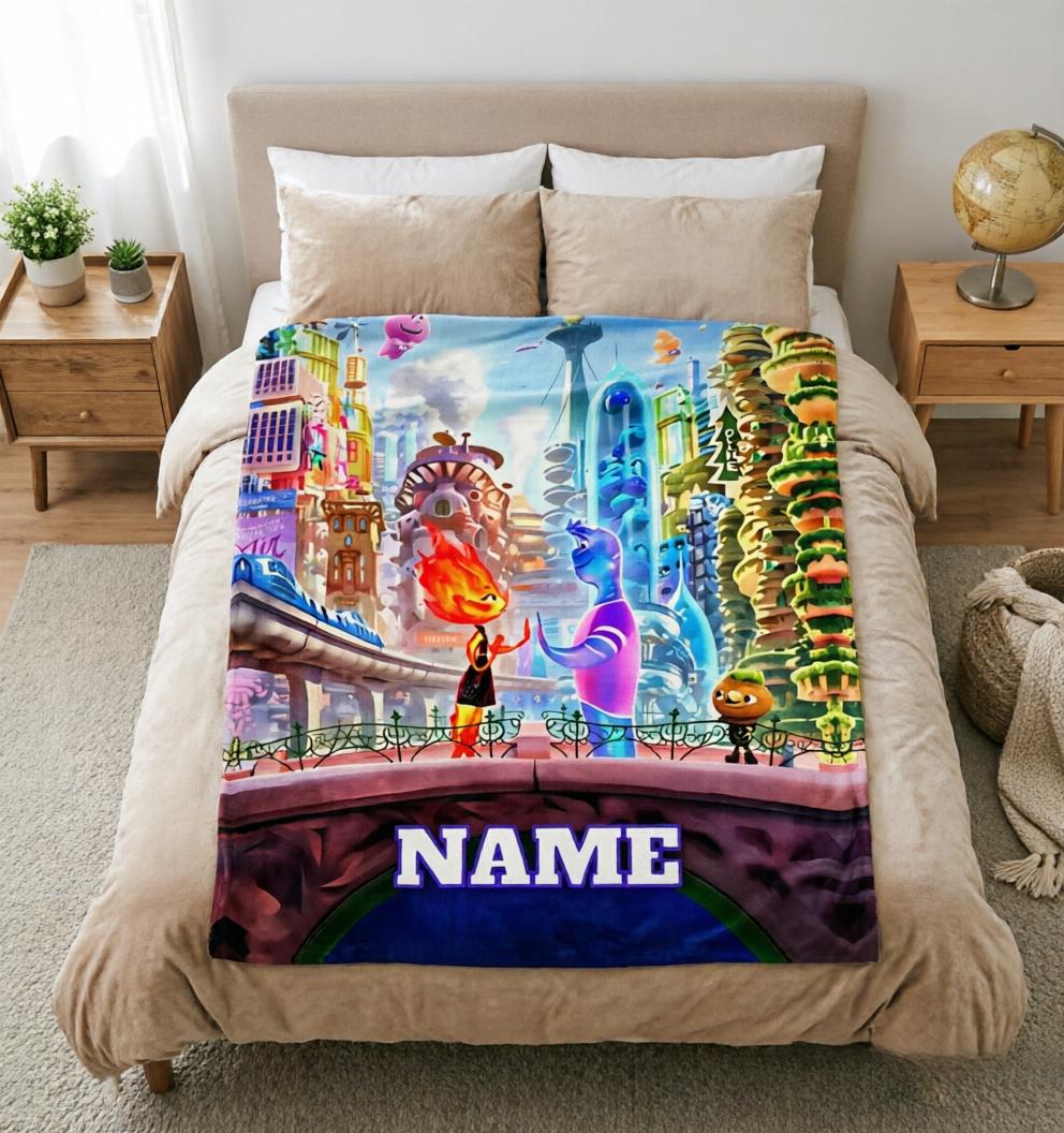 Custom Name Elemental Blanket Soft Throw, Personalized Ember Wade Movie Fan Keepsake Gift