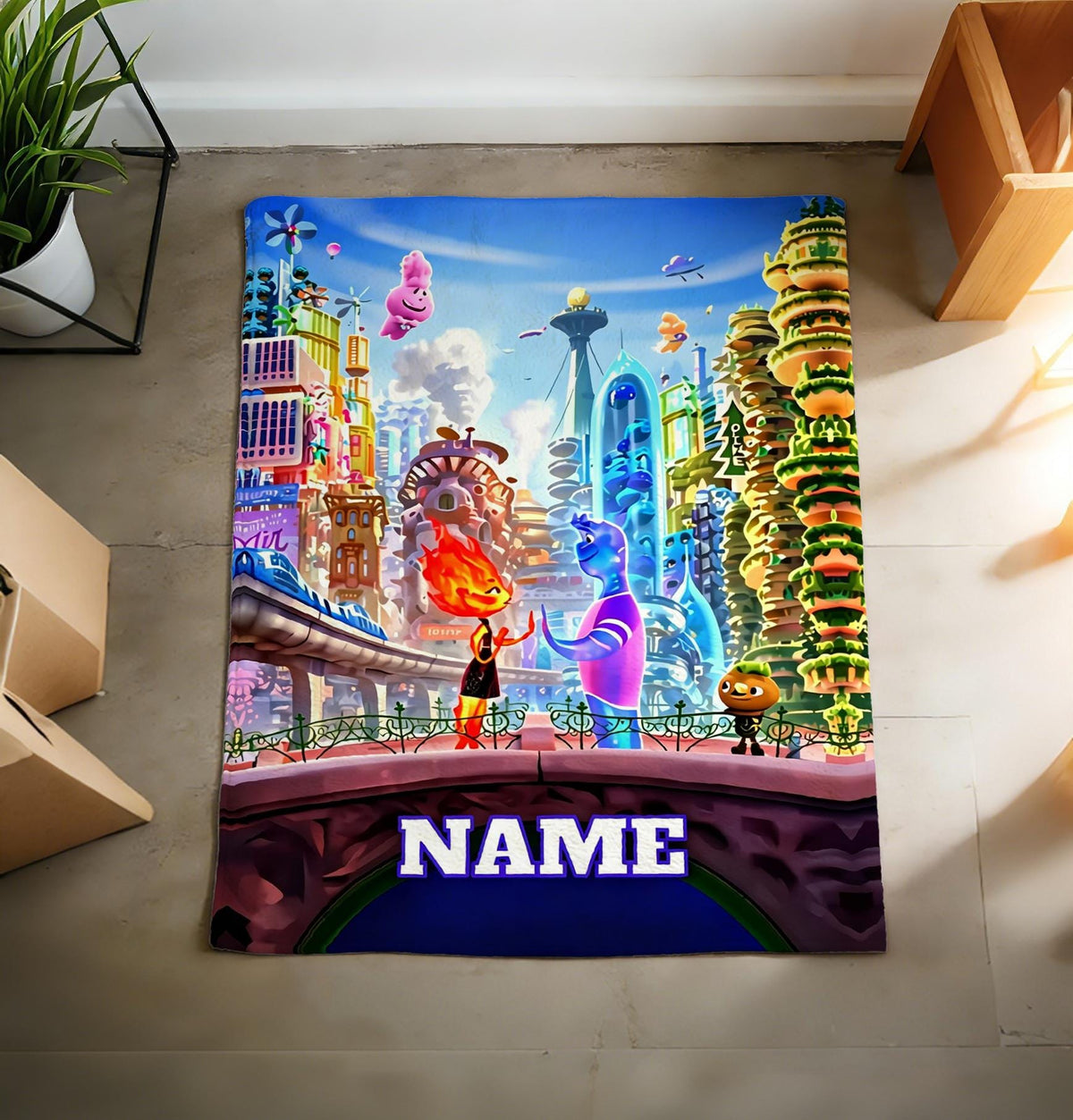 Custom Name Elemental Blanket Soft Throw, Personalized Ember Wade Movie Fan Keepsake Gift