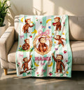 Custom Name Curious George Blanket Soft Throw, Sweet Monkey Nursery Kid Keepsake Gift