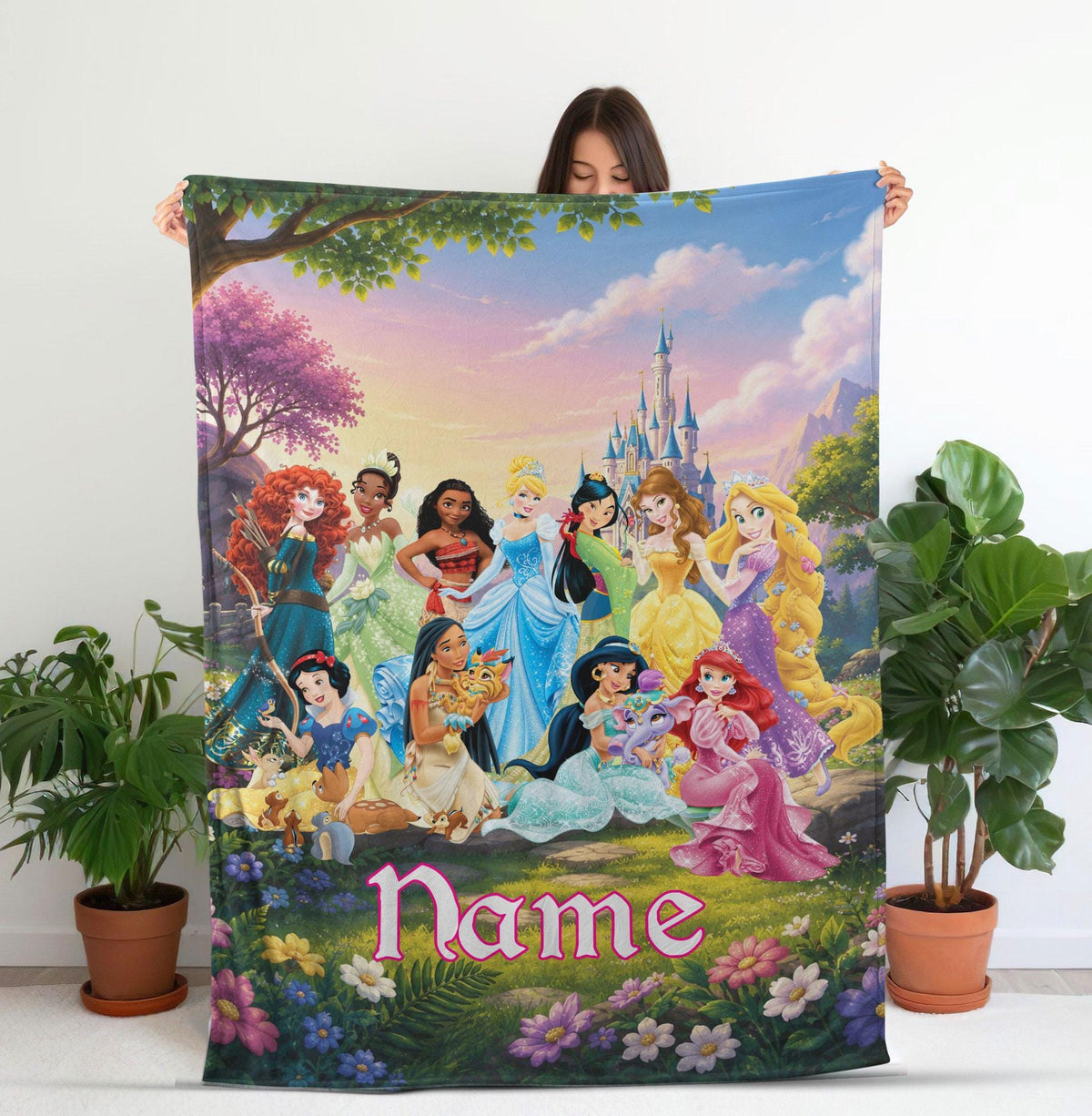 Personalized Disney Princess Blanket, Princess Character Blanket, Disneyland Baby Girl Trip Soft Throw, Snow White Elsa Aurora Blanket Gift
