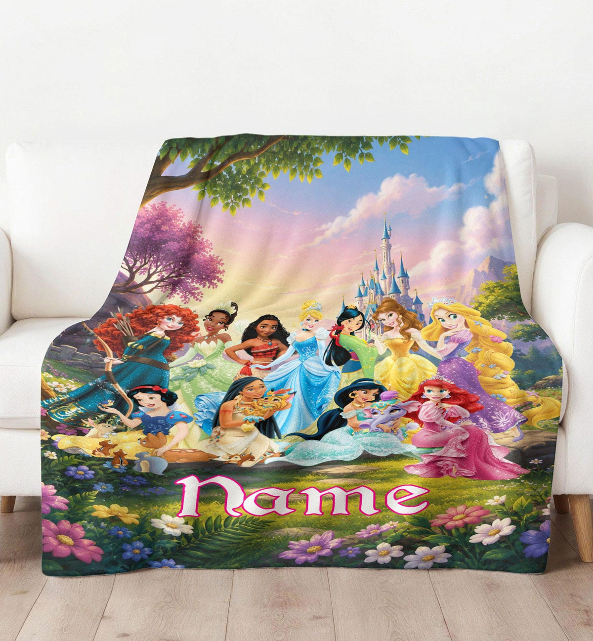 Personalized Disney Princess Blanket, Princess Character Blanket, Disneyland Baby Girl Trip Soft Throw, Snow White Elsa Aurora Blanket Gift