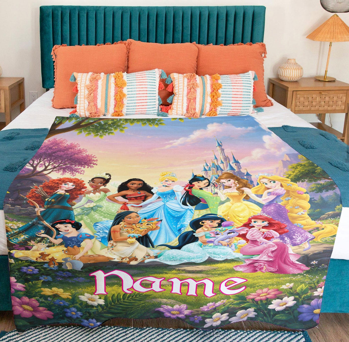 Personalized Disney Princess Blanket, Princess Character Blanket, Disneyland Baby Girl Trip Soft Throw, Snow White Elsa Aurora Blanket Gift