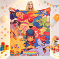 Personalized Colorful Cartoon Blanket, Custom Name Flannel Throw, Retro Puppet Style Blanket, Cute Character Gift for Teens