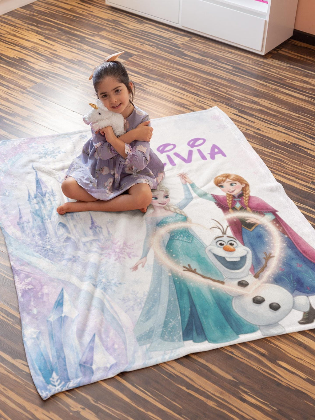 Personalized Disney Frozen Blanket Custom Name | Elsa Anna Olaf Girls Birthday Gift