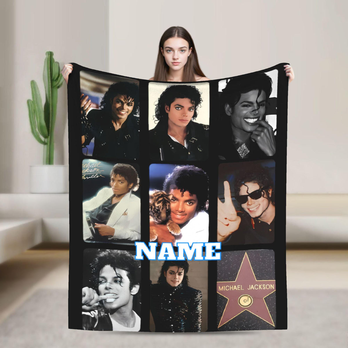 Michael Jackson Personalized Flannel Blanket, Custom Name King of Pop Throw, Soft Cozy MJ Fan Gift, Music Lover Bedroom Decor