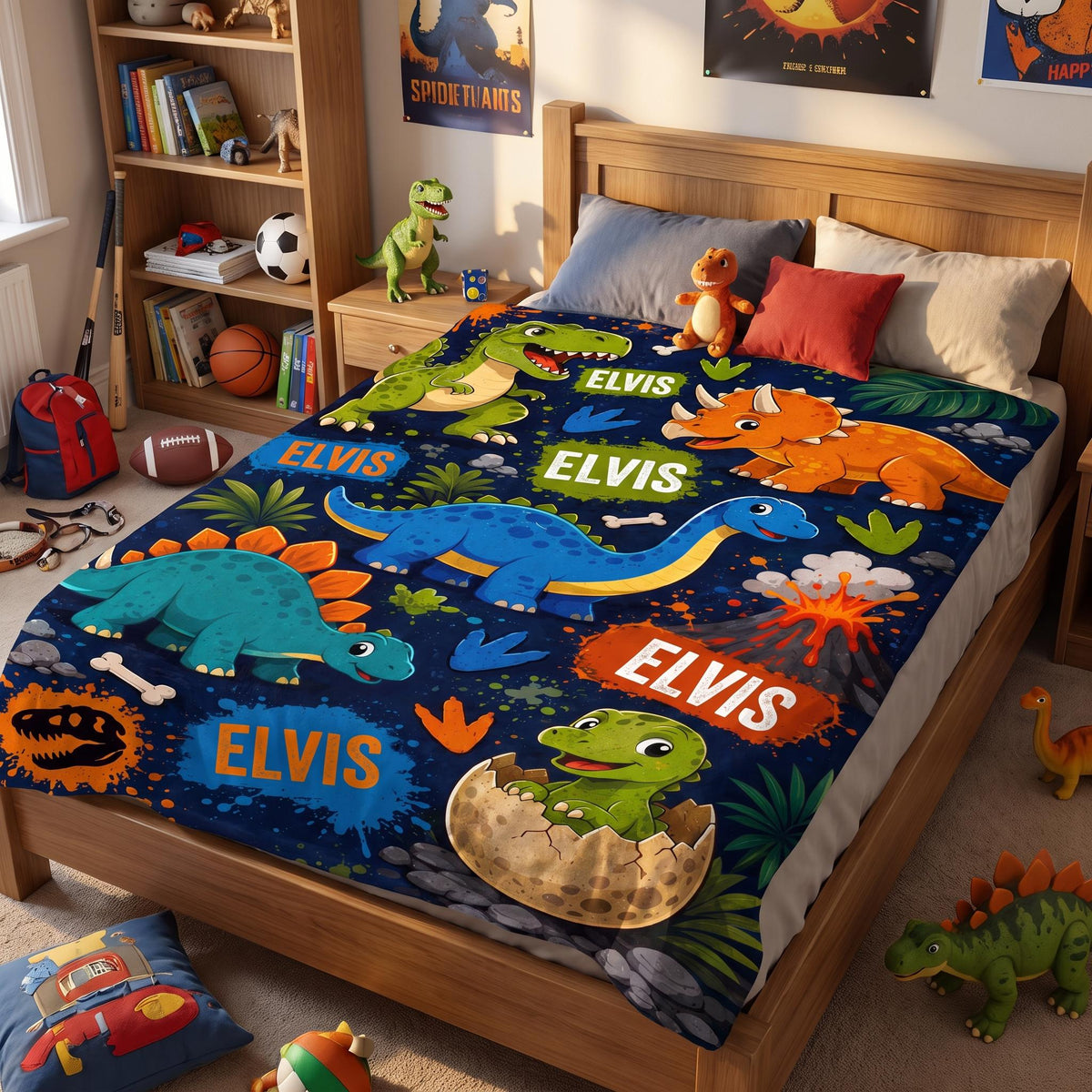 Personalized Dinosaur Blanket for Boys, Custom Name Dino Baby Blanket, T-Rex Toddler Gift, Kids Dinosaur Bedding, Baby Shower Gift