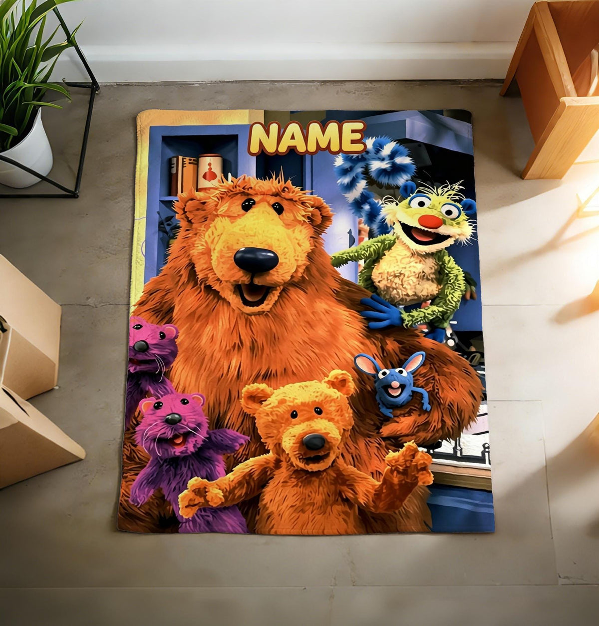 Personalized Bear Big Blue House Blanket Soft Throw Cozy Child Bedroom Present