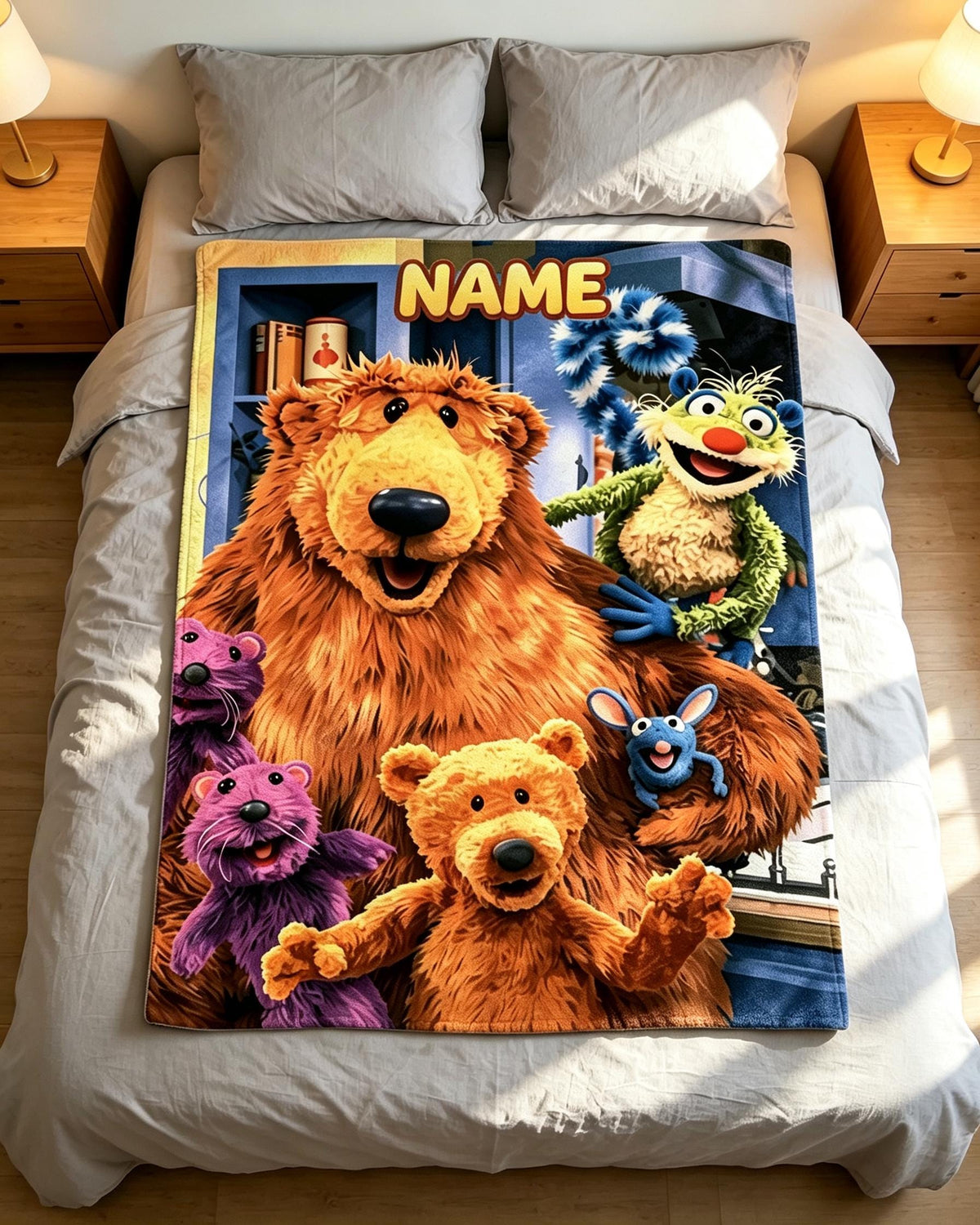 Personalized Bear Big Blue House Blanket Soft Throw Cozy Child Bedroom Present