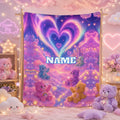 Personalized Rainbow Bear Flannel Blanket, Custom Name Pastel Cloud Throw, Soft Cozy Kids Blanket, Cute Bedroom Birthday Gift