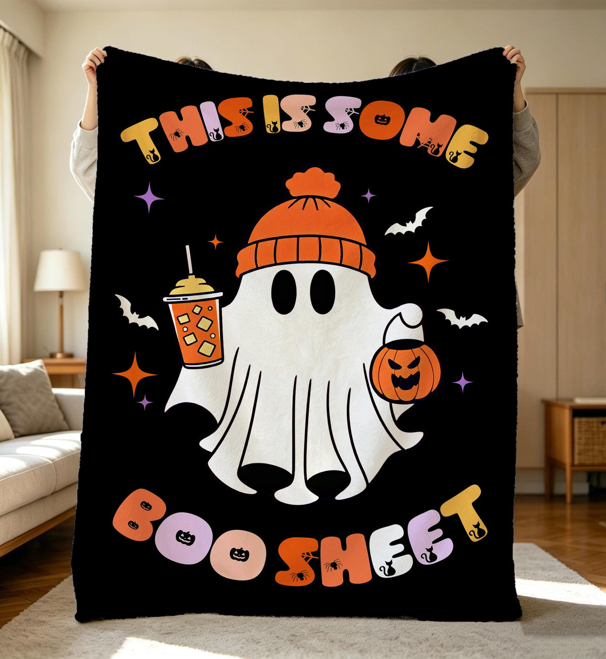 Halloween Spooky Season Ghost Blanket,Soft Cozy Flannel Blanket,This is Some Boo Sheet,Boho Autumn Home Decor,Gift Present for Ghost Lover