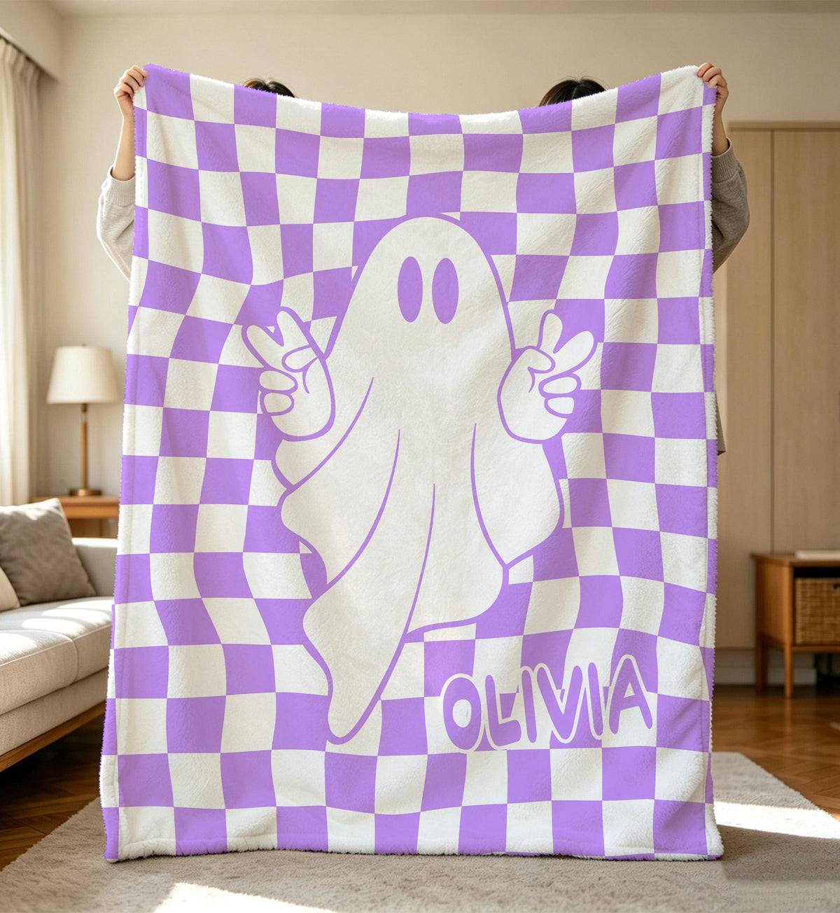 Custom Halloween Blanket,Ghost Custom Name Blanket,Soft Flannel Blanket,Cozy Fall Bedding,Retro Style,Soft Nursery Decor,Shower Keepsake