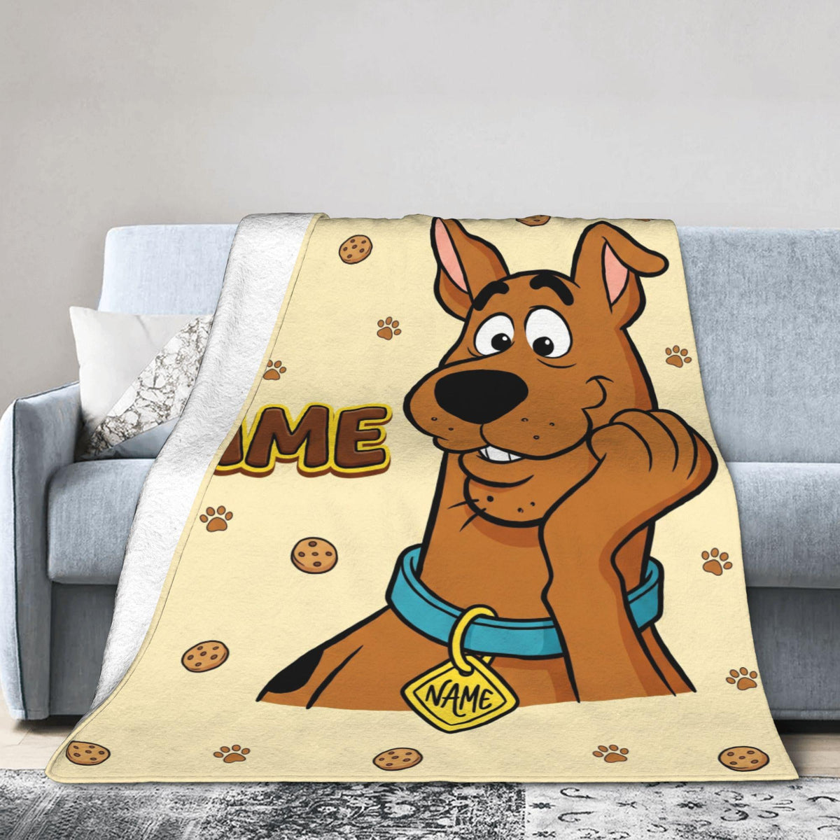 Personalized Cute Dog Blanket, Custom Name Cartoon Throw, Nursery Bedroom Kids Bedding, Birthday Gift for Son Daughter, Soft Fleece Blanket