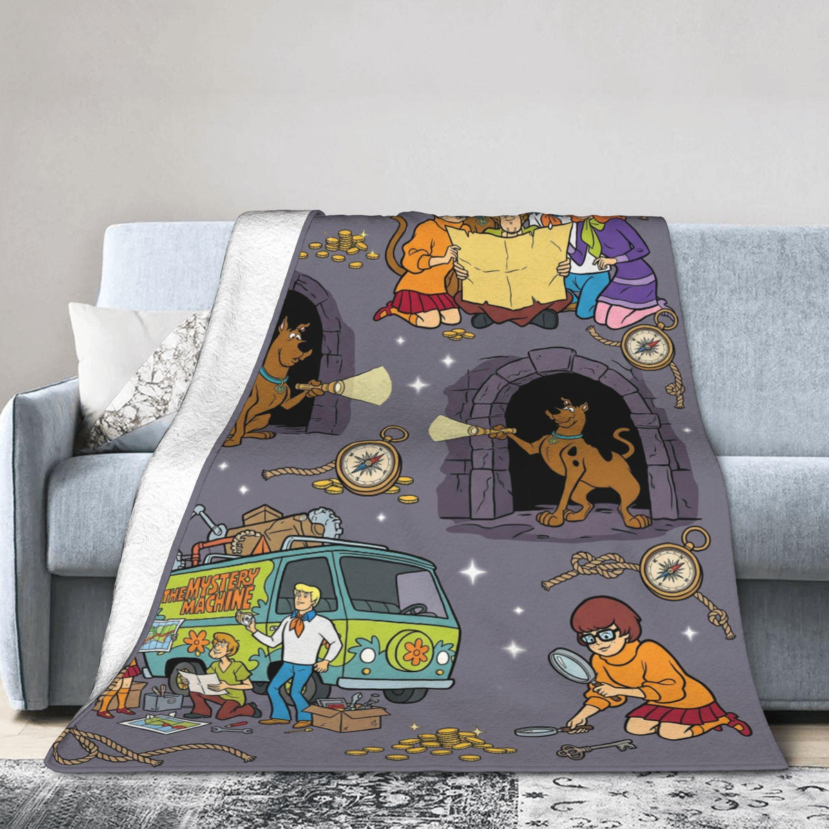 Personalized Detective Blanket, Custom Dog Throw, Mystery Clue Cartoon Bedding, Kids Room Decor, Birthday Gift for Son Daughter Fleece Throw