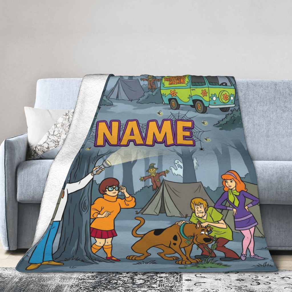 Personalized Camp Blanket, Custom Dog Throw, Spooky Forest Kids Bedding, Cozy Room Decor, Birthday Gift for Son Daughter, Fall Fleece Throw