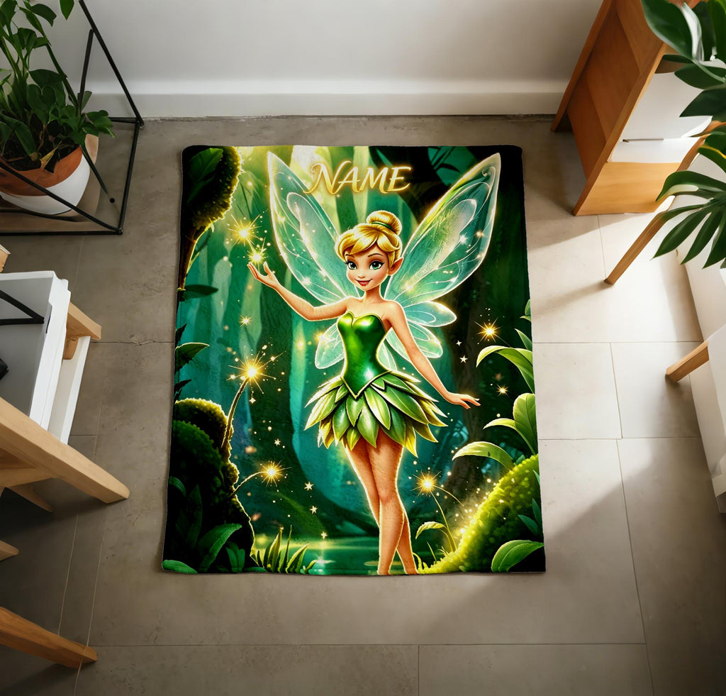 Custom Name Fairy Tinker Bell Blanket Soft Throw, Magical Keepsake Present for Kids