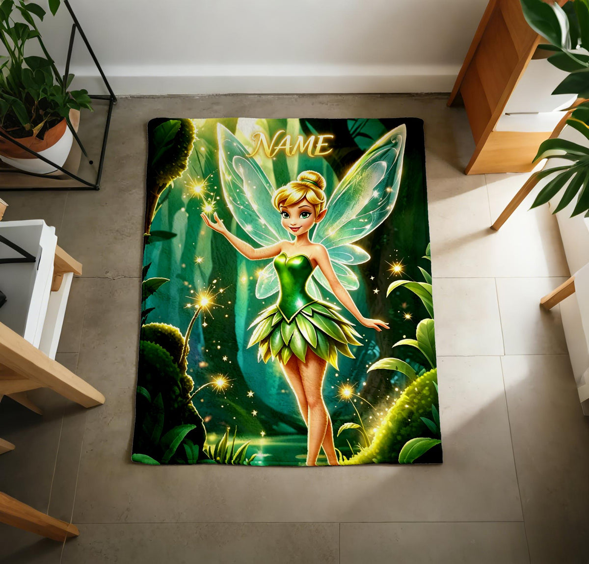 Custom Name Fairy Tinker Bell Blanket Soft Throw, Magical Keepsake Present for Kids