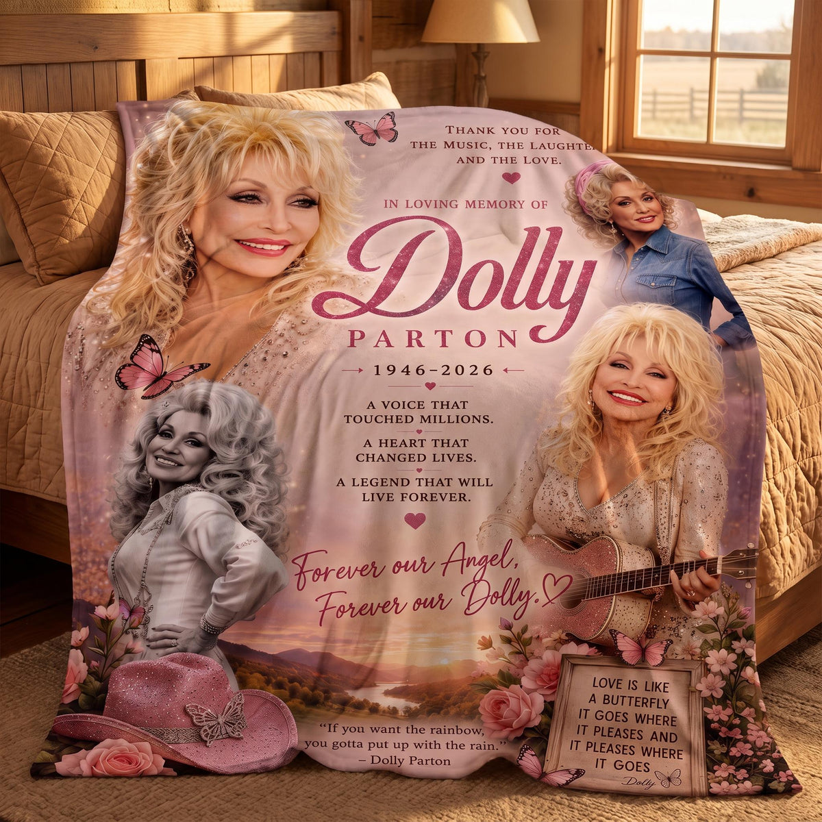 Dolly Parton Blanket, Pink Western Cowgirl Decor Throw Blanket, Retro Country Queen Aesthetic, Commemorative Gifts for Music Lovers