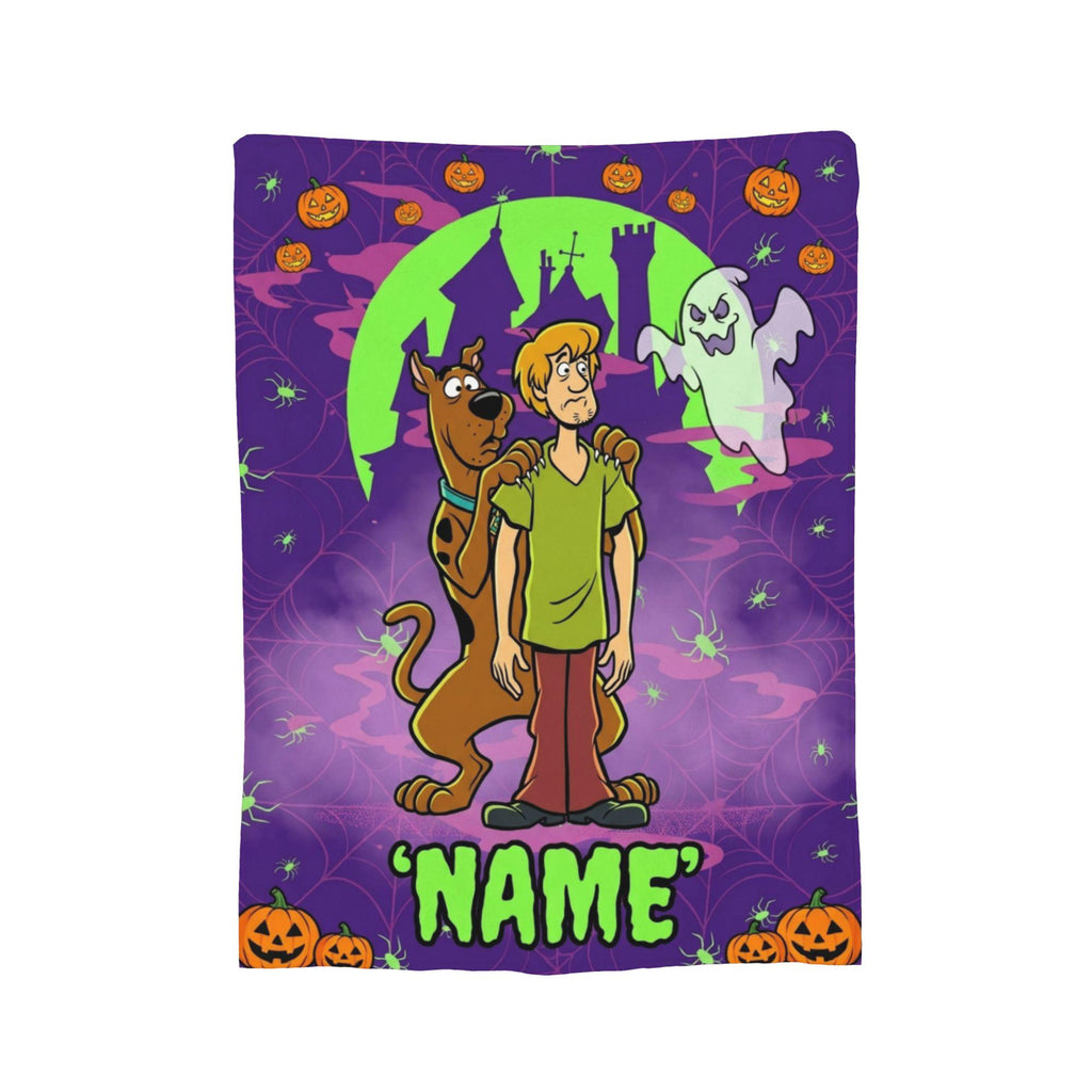 Personalized Halloween Mystery Blanket, Custom Dog Throw, Spooky Cartoon Room Decor, Cozy Birthday Gift for Kids Son, Fall Fleece Bedding