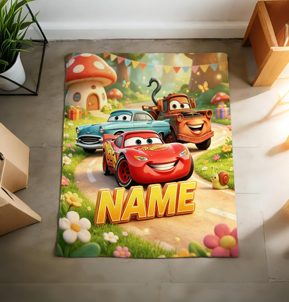 Custom Name Cars Movie Blanket Soft Throw, Lightning McQueen Toddler Fan Keepsake Gift