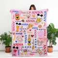 Custom Name Disney Snack Blanket, Personalized Disney Drink Wine Throw Epcot Food Festival Blanket,Disney Vacation Gift Magical Cozy Blanket