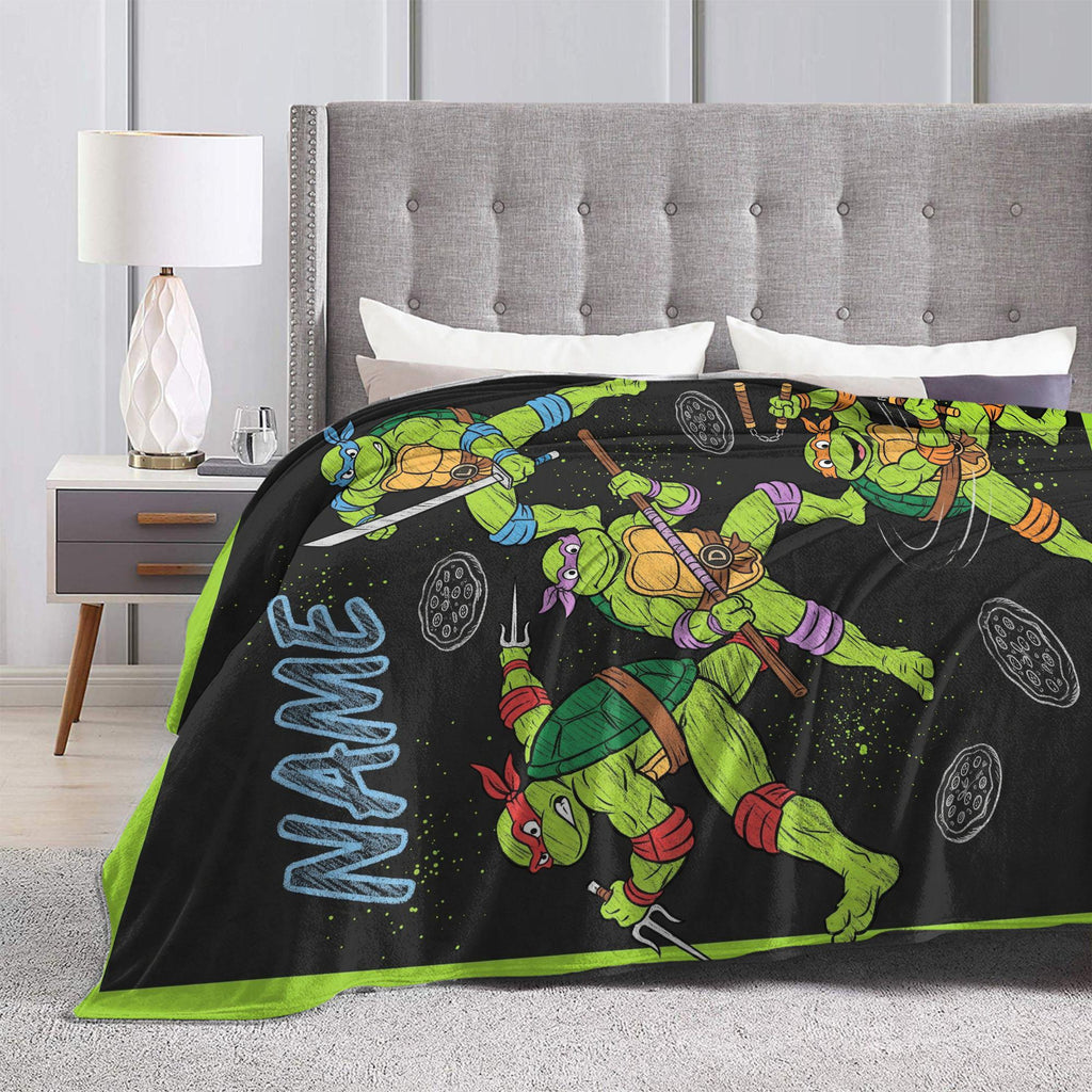 Personalized Ninja Turtles Chalkboard Style Custom Name Fleece Blanket