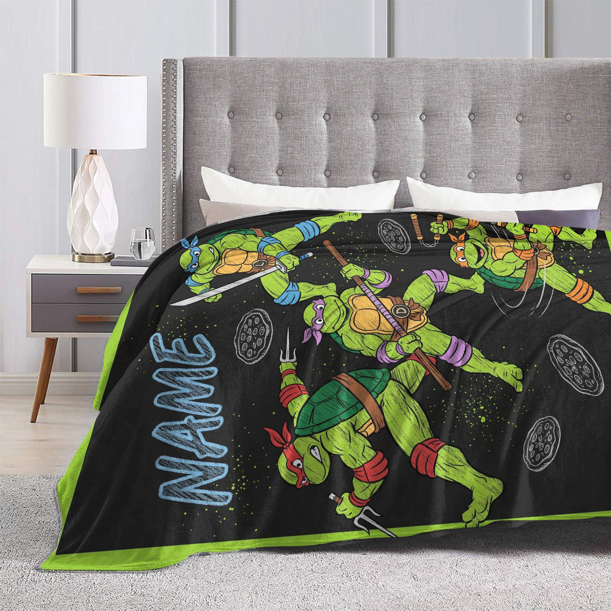 Personalized Ninja Turtles Chalkboard Style Custom Name Fleece Blanket